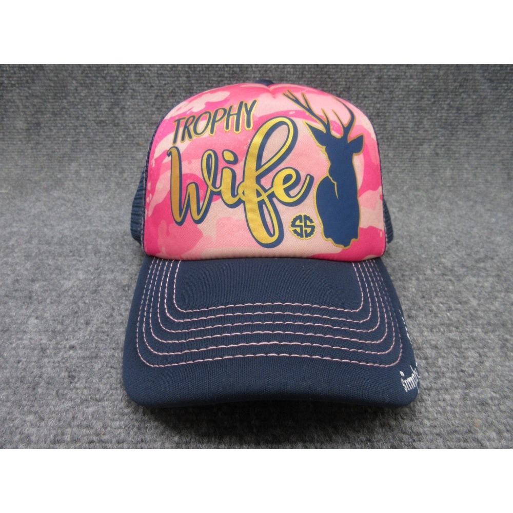 Simply Southern Women Trucker Hat NWT Adjustable Pink Blue Camo Trophy Wife OSFM